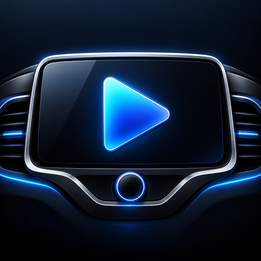 The CineDrive app icon: a car dashboard screen with a glowing blue play triangle.